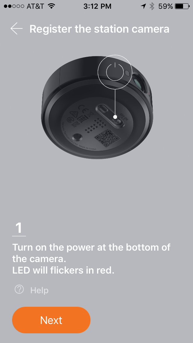 First step in registering SmartCam camera, turn on the power.