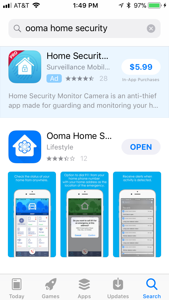 Ooma DIY Home Security Mobile app