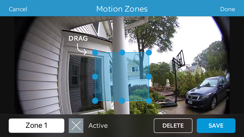 Example of selection of Motion Zones on Ring Video Doorbell Pro