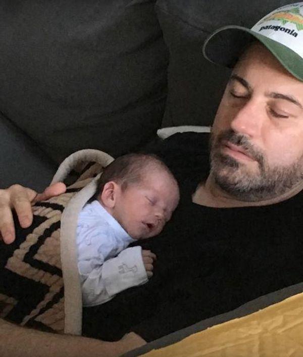 Kimmel and his son snuggling at home