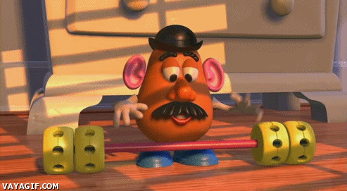 Animation: Mr Potato Head lifting weights