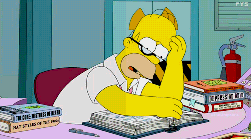 Animation: Homer Simpson paging through a book
