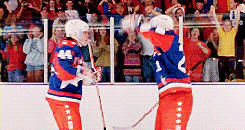 Animation: Two ice hockey players bumping chests